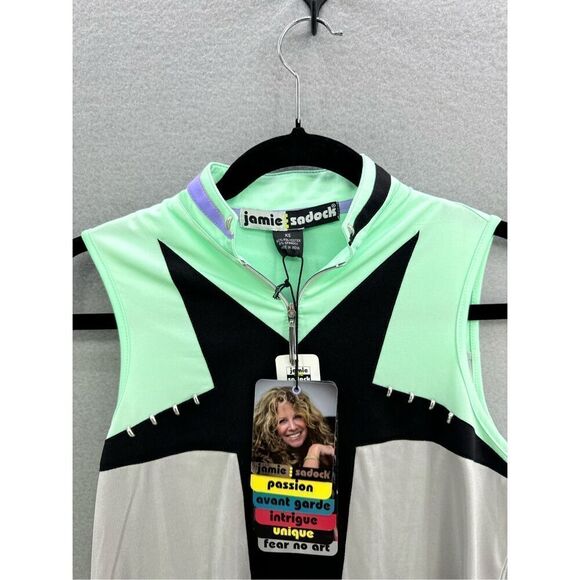NWT Jamie Sadock Womens Silver Black Green Sleeveless 1/4 Zip Golf Top Size XS - Picture 2 of 9